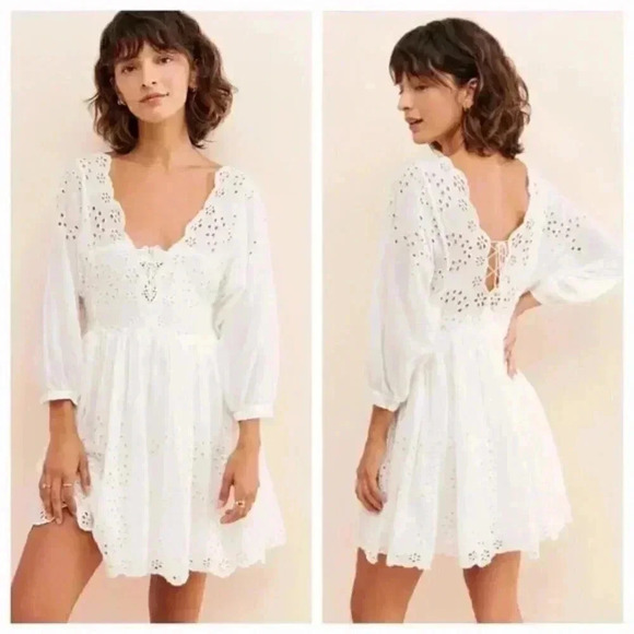 Free People White Lottie Eyelet lace Mini Summer Dress Medium - Picture 8 of 11